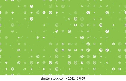 Nahtlose Hintergrundmuster mit gleichmäßig verteilten weißen Wiedergabemedien-Symbolen unterschiedlicher Größe und Deckkraft. Vektorgrafik auf hellgrünem Hintergrund mit Sternen