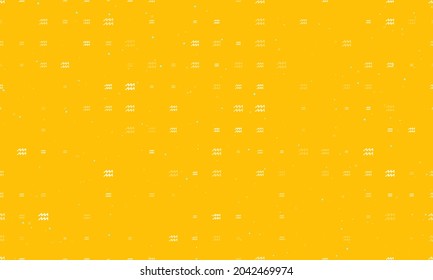 Seamless background pattern of evenly spaced white zodiac aquarius symbols of different sizes and opacity. Vector illustration on amber background with stars