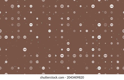 Seamless background pattern of evenly spaced white fast forward symbols of different sizes and opacity. Vector illustration on brown background with stars