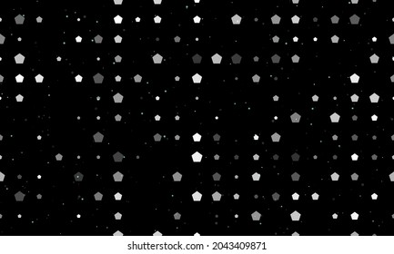 Patrón de fondo sin foco de símbolos de pentágono blanco de diferente tamaño y opacidad. Ilustración vectorial sobre fondo negro con estrellas