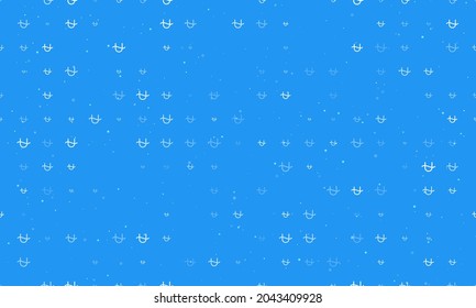 Seamless background pattern of evenly spaced white zodiac ophiuchus symbols of different sizes and opacity. Vector illustration on blue background with stars