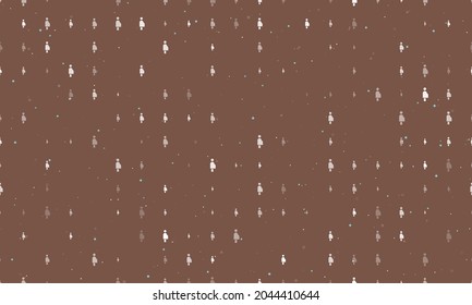 Seamless background pattern of evenly spaced white pregnant woman symbols of different sizes and opacity. Vector illustration on brown background with stars