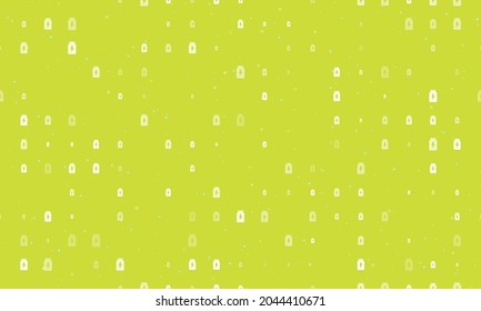 Seamless background pattern of evenly spaced white power jar symbols of different sizes and opacity. Vector illustration on lime background with stars
