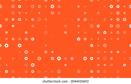 Seamless background pattern of evenly spaced white record media symbols of different sizes and opacity. Vector illustration on deep orange background with stars