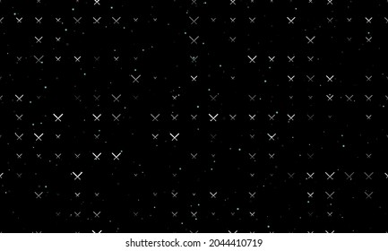 Seamless background pattern of evenly spaced white baseball bats symbols of different sizes and opacity. Vector illustration on black background with stars