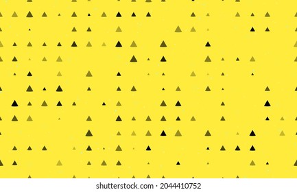 Seamless background pattern of evenly spaced black cone symbols of different sizes and opacity. Vector illustration on yellow background with stars