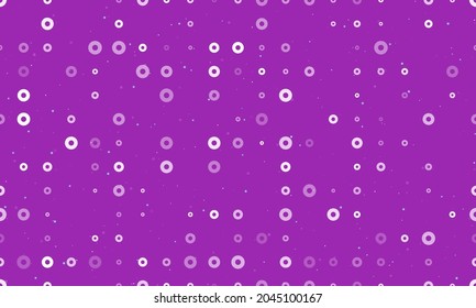 Seamless background pattern of evenly spaced white record media symbols of different sizes and opacity. Vector illustration on purple background with stars