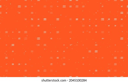 Seamless background pattern of evenly spaced white zodiac aquarius symbols of different sizes and opacity. Vector illustration on deep orange background with stars