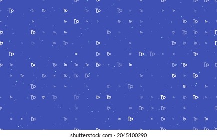 Seamless background pattern of evenly spaced white zodiac capricorn symbols of different sizes and opacity. Vector illustration on indigo background with stars