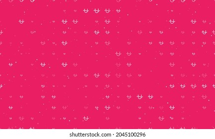 Seamless background pattern of evenly spaced white zodiac ophiuchus symbols of different sizes and opacity. Vector illustration on pink background with stars