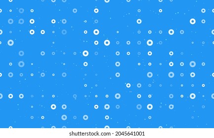 Seamless background pattern of evenly spaced white record media symbols of different sizes and opacity. Vector illustration on blue background with stars