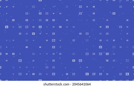 Seamless background pattern of evenly spaced white eSIM symbols of different sizes and opacity. Vector illustration on indigo background with stars
