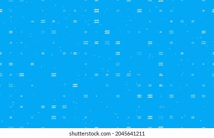 Seamless background pattern of evenly spaced white zodiac aquarius symbols of different sizes and opacity. Vector illustration on light blue background with stars