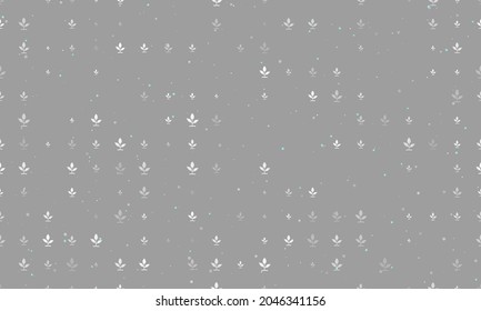 Seamless background pattern of evenly spaced white sprout symbols of different sizes and opacity. Vector illustration on grey background with stars