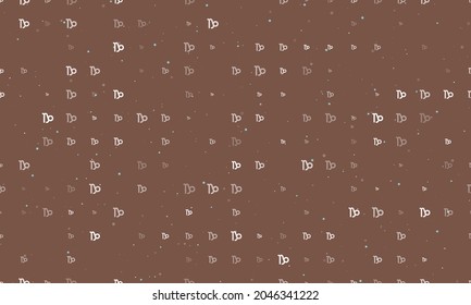 Seamless background pattern of evenly spaced white zodiac capricorn symbols of different sizes and opacity. Vector illustration on brown background with stars