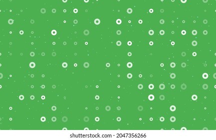 Seamless background pattern of evenly spaced white record media symbols of different sizes and opacity. Vector illustration on green background with stars