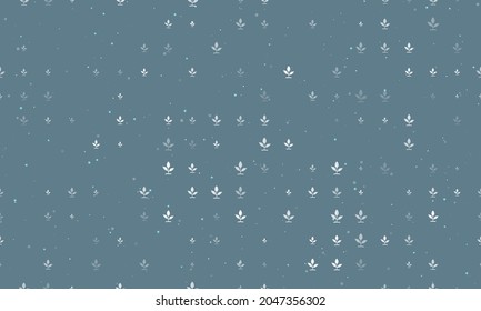Seamless background pattern of evenly spaced white sprout symbols of different sizes and opacity. Vector illustration on blue grey background with stars