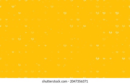 Seamless background pattern of evenly spaced white zodiac ophiuchus symbols of different sizes and opacity. Vector illustration on amber background with stars