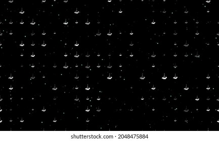 Seamless background pattern of evenly spaced white rowan berrys of different sizes and opacity. Vector illustration on black background with stars