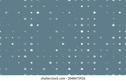 Seamless background pattern of evenly spaced white maple leafs of different sizes and opacity. Vector illustration on blue gray background with stars