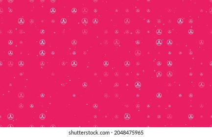 Seamless background pattern of evenly spaced white ecology symbols of different sizes and opacity. Vector illustration on pink background with stars