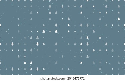 Seamless background pattern of evenly spaced white fir-tree symbols of different sizes and opacity. Vector illustration on blue grey background with stars