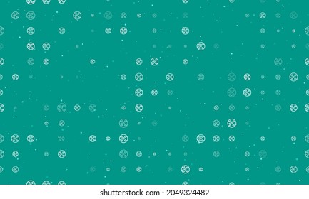 Seamless background pattern of evenly spaced white electrical board symbols of different sizes and opacity. Vector illustration on teal background with stars