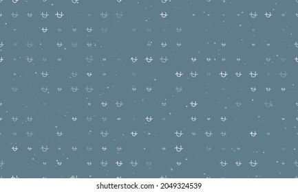 Seamless background pattern of evenly spaced white zodiac ophiuchus symbols of different sizes and opacity. Vector illustration on blue grey background with stars