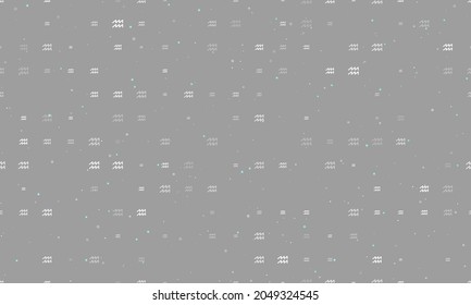 Seamless background pattern of evenly spaced white zodiac aquarius symbols of different sizes and opacity. Vector illustration on grey background with stars