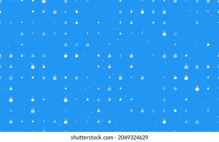 Seamless background pattern of evenly spaced white fire symbols of different sizes and opacity. Vector illustration on blue background with stars