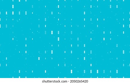 Seamless background pattern of evenly spaced white beer can symbols of different sizes and opacity. Vector illustration on cyan background with stars
