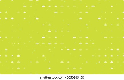 Seamless background pattern of evenly spaced white hot pie symbols of different sizes and opacity. Vector illustration on lime background with stars