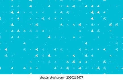 Seamless background pattern of evenly spaced white spinner symbols of different sizes and opacity. Vector illustration on cyan background with stars