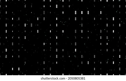 Seamless background pattern of evenly spaced white beer can symbols of different sizes and opacity. Vector illustration on black background with stars