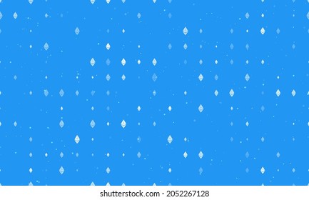 Seamless background pattern of evenly spaced white ethereum symbols of different sizes and opacity. Vector illustration on blue background with stars