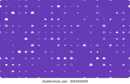 Seamless background pattern of evenly spaced white tourist tents of different sizes and opacity. Vector illustration on deep purple background with stars