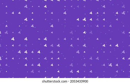 Seamless background pattern of evenly spaced white spinner symbols of different sizes and opacity. Vector illustration on deep purple background with stars