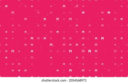 Seamless background pattern of evenly spaced white women's jacket symbols of different sizes and opacity. Vector illustration on pink background with stars