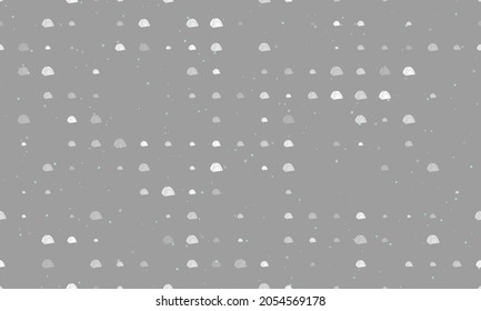 Seamless background pattern of evenly spaced white tourist tents of different sizes and opacity. Vector illustration on gray background with stars