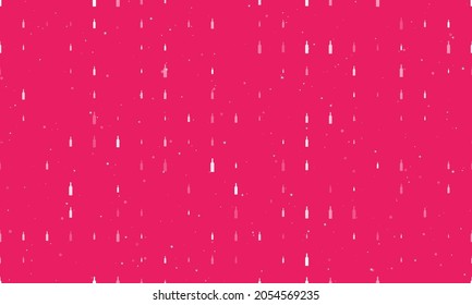 Seamless background pattern of evenly spaced white beer bottle symbols of different sizes and opacity. Vector illustration on pink background with stars