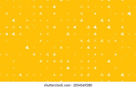 Seamless background pattern of evenly spaced white spinner symbols of different sizes and opacity. Vector illustration on amber background with stars