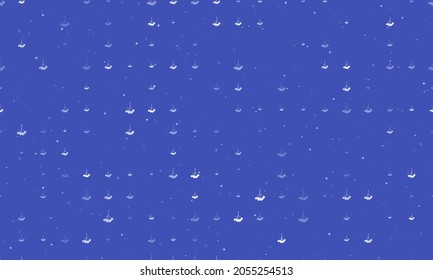 Seamless background pattern of evenly spaced white rowan berrys of different sizes and opacity. Vector illustration on indigo background with stars