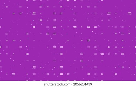 Seamless background pattern of evenly spaced white zodiac aquarius symbols of different sizes and opacity. Vector illustration on purple background with stars