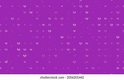 Seamless background pattern of evenly spaced white zodiac ophiuchus symbols of different sizes and opacity. Vector illustration on purple background with stars