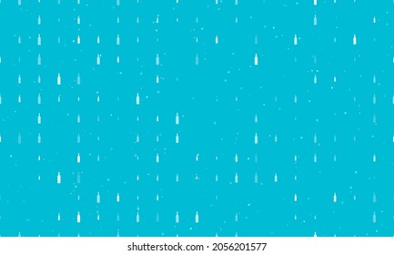 Seamless background pattern of evenly spaced white beer bottle symbols of different sizes and opacity. Vector illustration on cyan background with stars