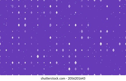 Seamless background pattern of evenly spaced white ethereum symbols of different sizes and opacity. Vector illustration on deep purple background with stars