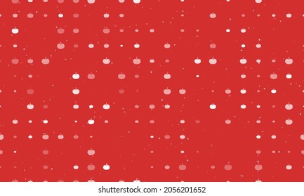 Seamless background pattern of evenly spaced white pumpkin symbols of different sizes and opacity. Vector illustration on red background with stars