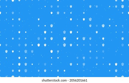 Seamless background pattern of evenly spaced white acorn symbols of different sizes and opacity. Vector illustration on blue background with stars