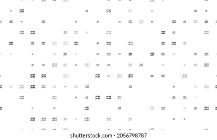 Seamless background pattern of evenly spaced black zodiac aquarius symbols of different sizes and opacity. Vector illustration on white background