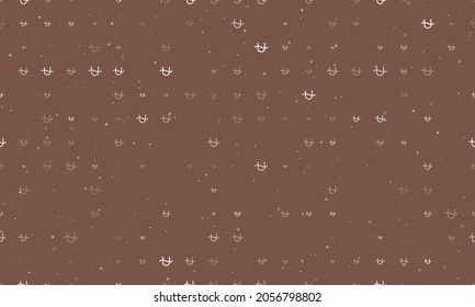 Seamless background pattern of evenly spaced white zodiac ophiuchus symbols of different sizes and opacity. Vector illustration on brown background with stars